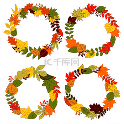 带树叶的树图片_秋天的圆形框架和边框设计落叶上