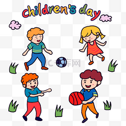 玩球小孩图片_小孩玩球庆祝国际儿童节卡通涂鸦