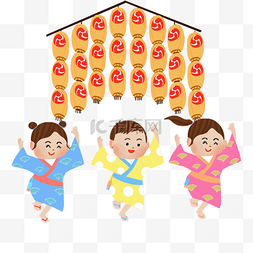 夏日祭灯笼图片_日本夏祭儿童舞蹈插画