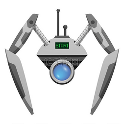机器人按钮图片_带有玻璃按钮和两个钳手和天线的