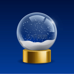 水晶球圣诞图片_空雪球有雪的逼真的圣诞地球仪金
