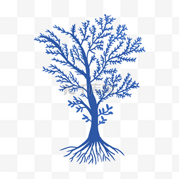 蓝色树枝树根树干剪影