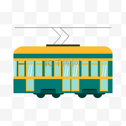 卡通公共交通工具图片_有轨电车卡通风格复古绿色