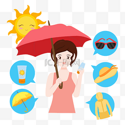 太阳帽女孩图片_防晒措施撑伞的女孩