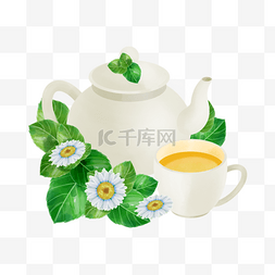 茶杯水彩花艺下午茶水壶
