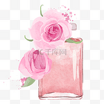 香水瓶玫瑰花水彩风格