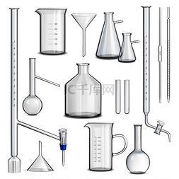 实验室玻璃器皿配有科学测试符号