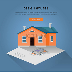 在平面设计中设计房屋概念 Web 横