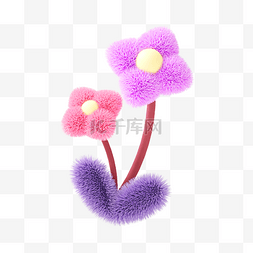卡通花朵植物图片_紫色3D立体C4D毛绒线花朵