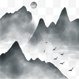 中国风格水墨艺术画灰色的山峰