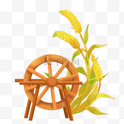 圆木质桌面图片_灌溉木质水车麦穗小满