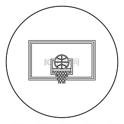 篮球圈和球篮板和网格篮子图标在
