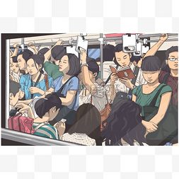 卡通拥挤图片_拥挤的地铁, 地铁车在高峰时段的
