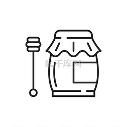 蜂蜜罐和木勺的独立线条艺术符号