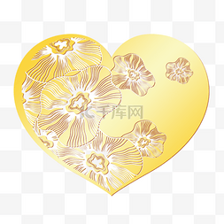 心形图案的图片_盛开的百合花镂空金色爱心