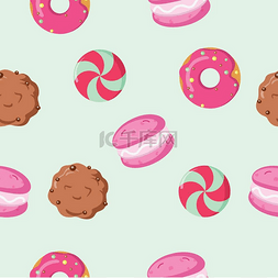 平面风格设计图片_巧克力饼干麦卡龙糖果无缝图案巧