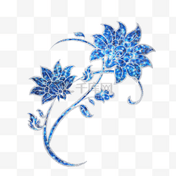 亮片的图片_扁平风格蓝色水晶花卉