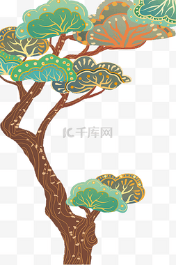 中国风古风描线树木叶子绿树