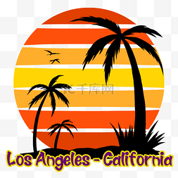 棕榈剪影图片_复古棕榈夏季刻字洛杉矶加利福尼