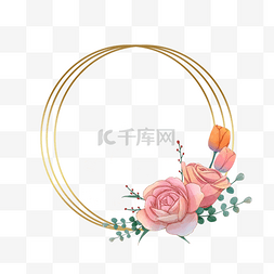 圆形水彩花卉婚礼边框