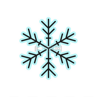天气预报雪或霜雪花颜色轮廓图标,矢量象形图.