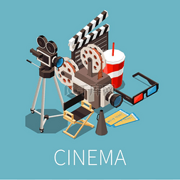 演讲市场营销图片_电影等轴测构图带有电影元素的文