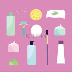 化妆品系列图片_女孩洗面奶的成分化妆工具矢量女