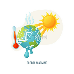 红色太阳矢量图片_全球变暖矢量，带蒸汽和融化地表