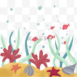 贝壳海螺海星图片_水彩海洋珊瑚生物鱼海星