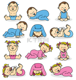 手绘男婴图片_矢量插画的男婴和女婴
