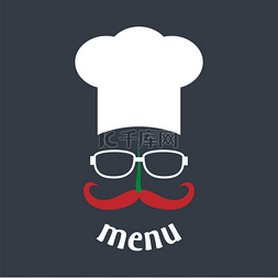 美食红色创意图片_时髦厨师帽与胡子和眼镜.