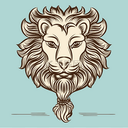 龙头图腾图片_复古手绘狮子印花设计。