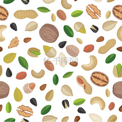 坚果点缀元素图片_矢量无缝图案带有坚果和种子平面