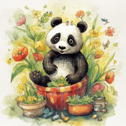 绘本艺术手绘熊猫插图