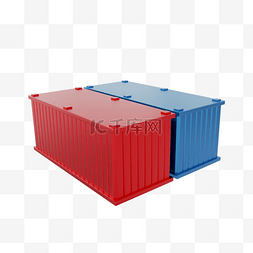 物流红色图片_3DC4D立体蓝红色集装箱