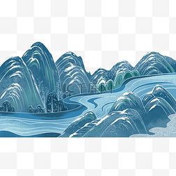 流入江河的水图片_冬天风景中国风山水江河雪景