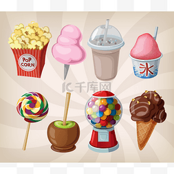 泡泡糖图标图片_公平的饮料和糖果的集合.