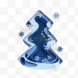 蓝色圣诞树图片_蓝白雪花多层圣诞树剪纸