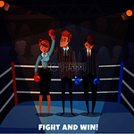 商业赢家输家角色女性男性拳击场背景和商业人士战斗并获胜矢量插图