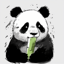 黑白手绘可爱熊猫