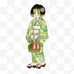 古代女性图图片_日本可爱夏季柠檬图案浴衣人物形
