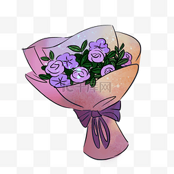 紫色玫瑰花叶子花束剪贴画