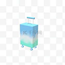文艺小清新蓝色图片_3D立体旅行小装饰渐变色行李箱