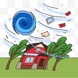 大风下雨图片_台风灾害房屋卡通