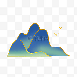 金绿色国潮图片_国潮风金边绿色远山