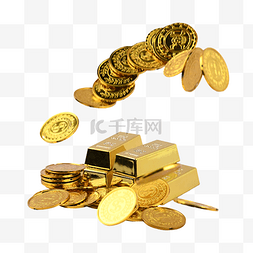 钱币金属图片_金条富贵钱币静物金币堆