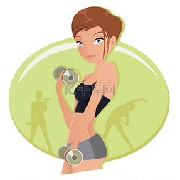 女有氧运动图片_与在健身房哑铃锻炼健身女人的插