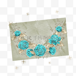 蓝色信封背景图片_信封水彩花卉植物蓝色玫瑰