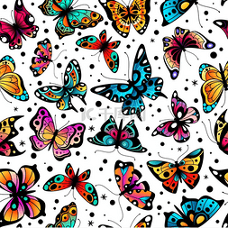 矢量蝴蝶彩色图片_蝴蝶无缝图案可爱的五颜六色的蝴
