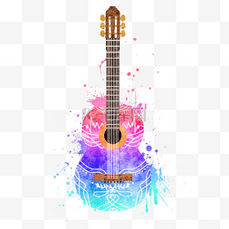 吉他背景海报图片_花纹吉他渐变水彩风格